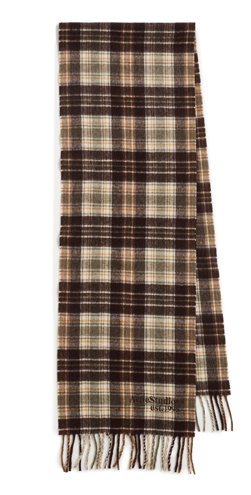 Acne Studios Canada Cashmere Check Scarf Dark Brown/Khaki Green One Size
