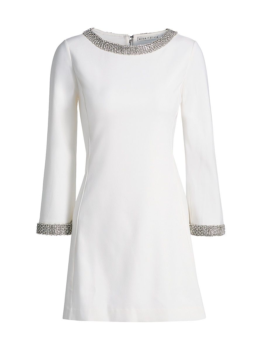 Women's Mailynn Embellished-Trim Bell-Sleeve Minidress - Off White Crystal - Size 12