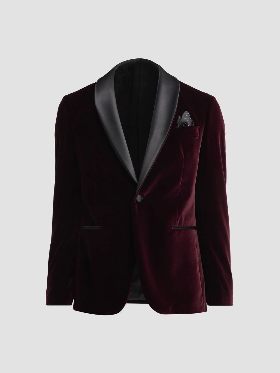 Pal Zileri Men's Velvet Shawl-Collar Dinner Jacket - Bordeaux - Size 50