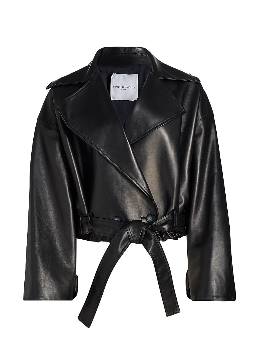Women's The Collins Cropped Leather Trench Coat - Black - Size XS
