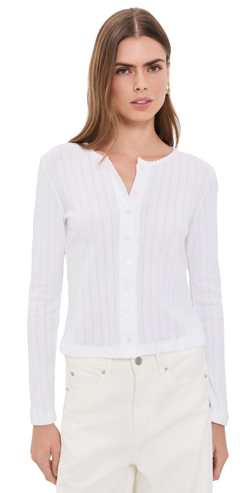 Leset Pointelle Classic Cardigan White L