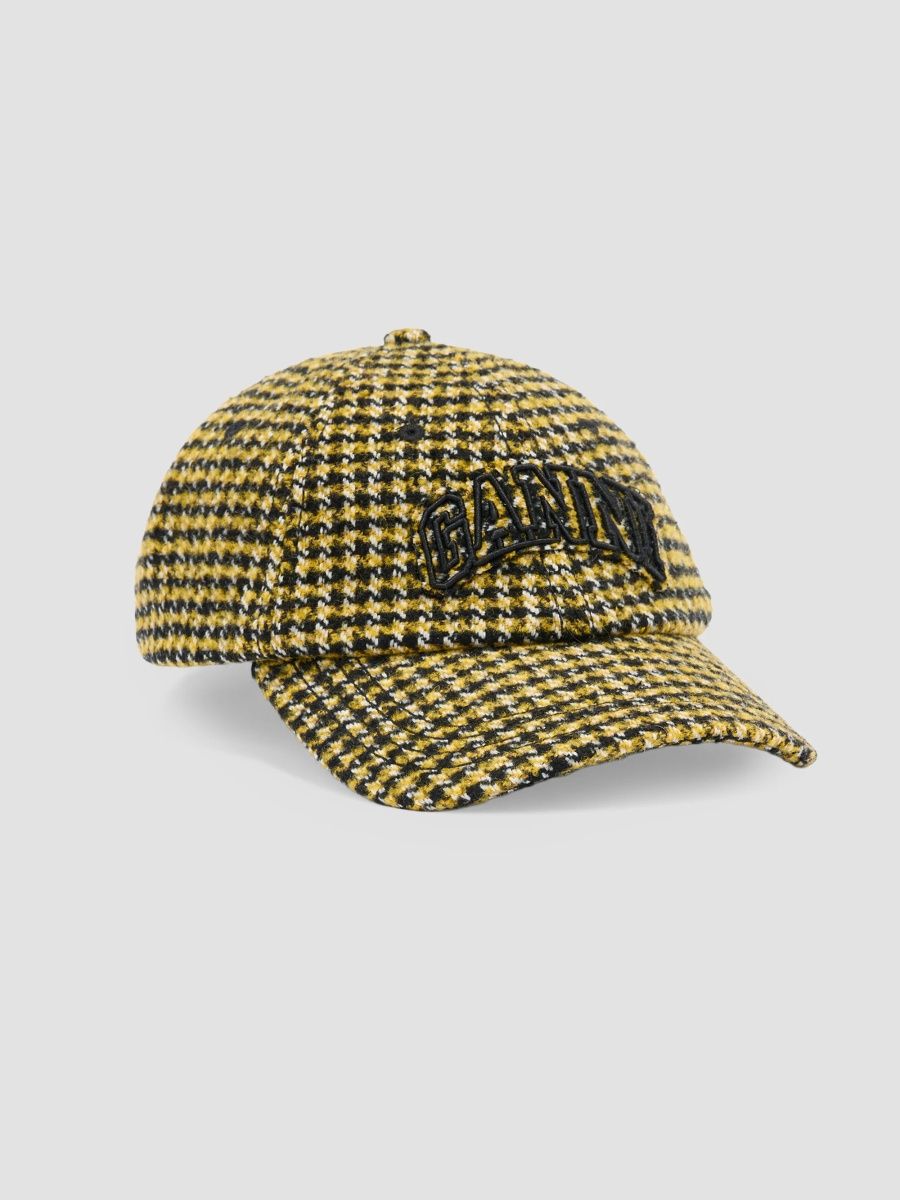 Ganni Women's Logo-Embroidered Houndstooth Baseball Cap - Blazing Yellow