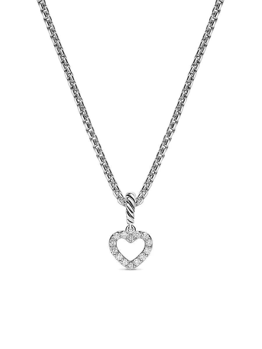 Women's Micro Pavé Open Heart Amulet in Sterling Silver with Diamonds, 6.8MM - Diamond