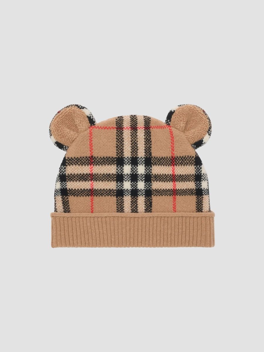 Burberry Unisex Baby's Check Wool-Cashmere Teddy Beanie - Archive Beige - Size 6 Months