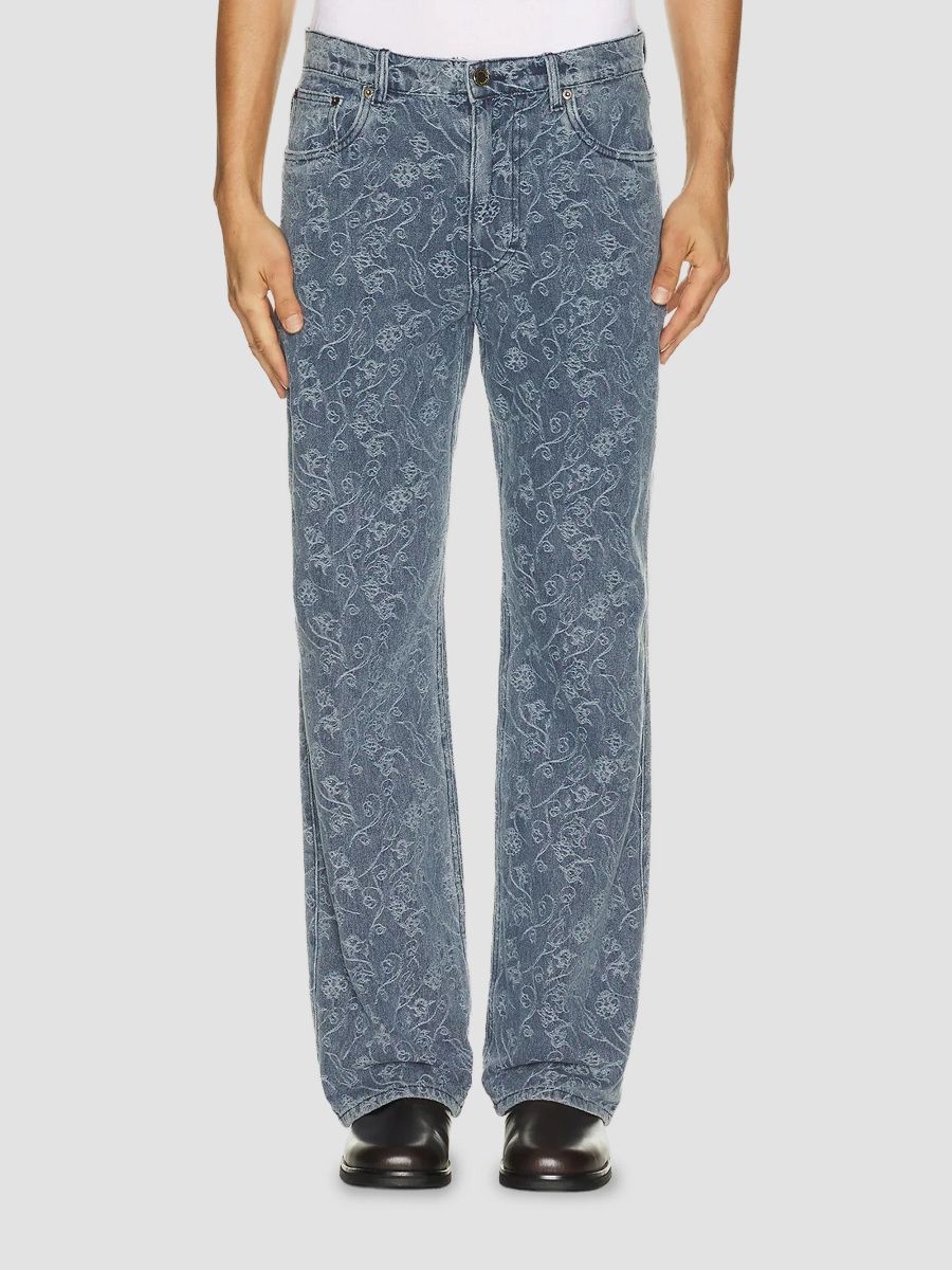 Honor The Gift Men's Floral Jacquard Straight-Leg Jeans - Light Indigo - Size 42