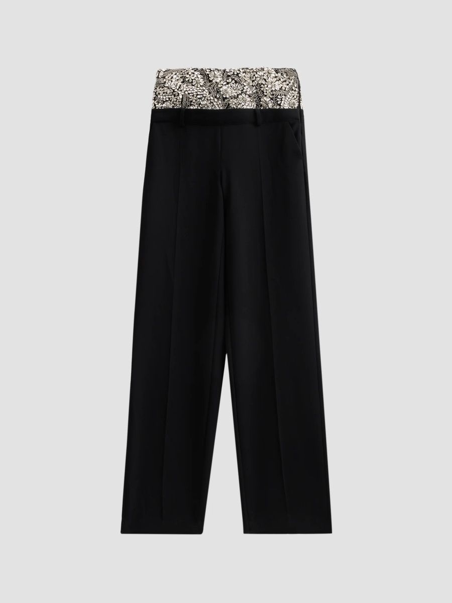 Women's Ivy Dionne Crystal-Embellished Wide-Leg Pants - Black Clear - Size 00