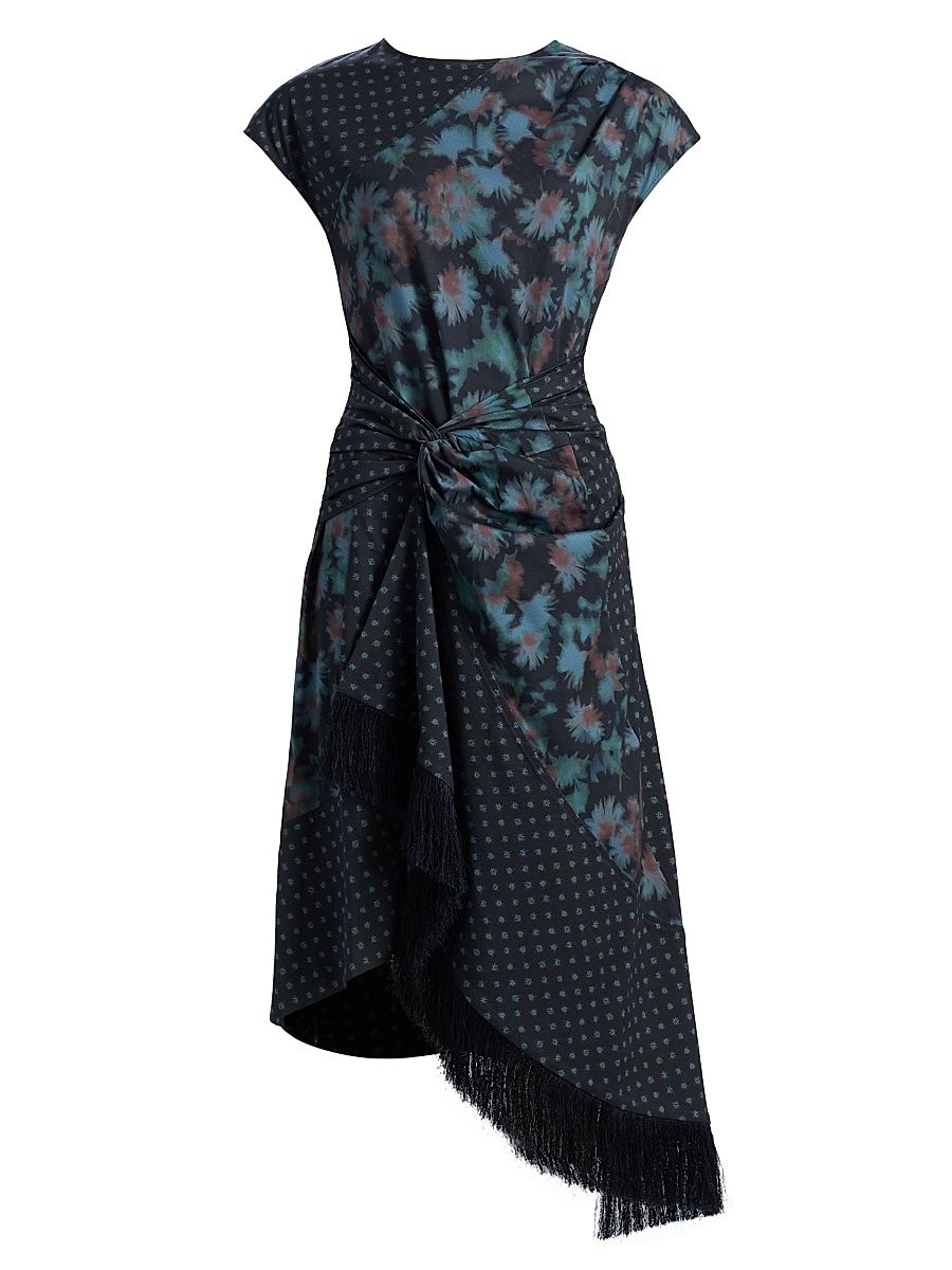 Women's Desert Flower Twist Multi-Print Midi-Dress - Midnight Multi - Size Large