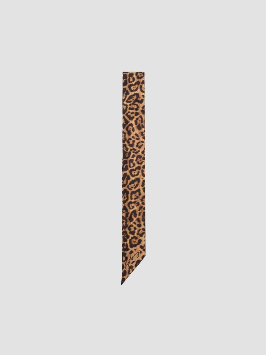 Burberry Women's Leopard Print Silk Reversible Skinny Scarf - Beige