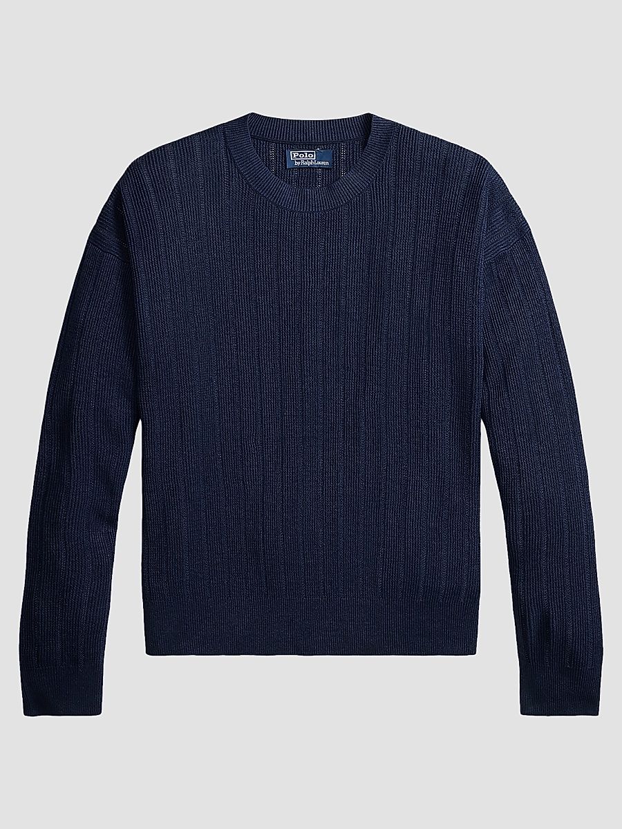 Men's Linen Rib-Knit Crewneck Sweater - Newport Navy - Size Large