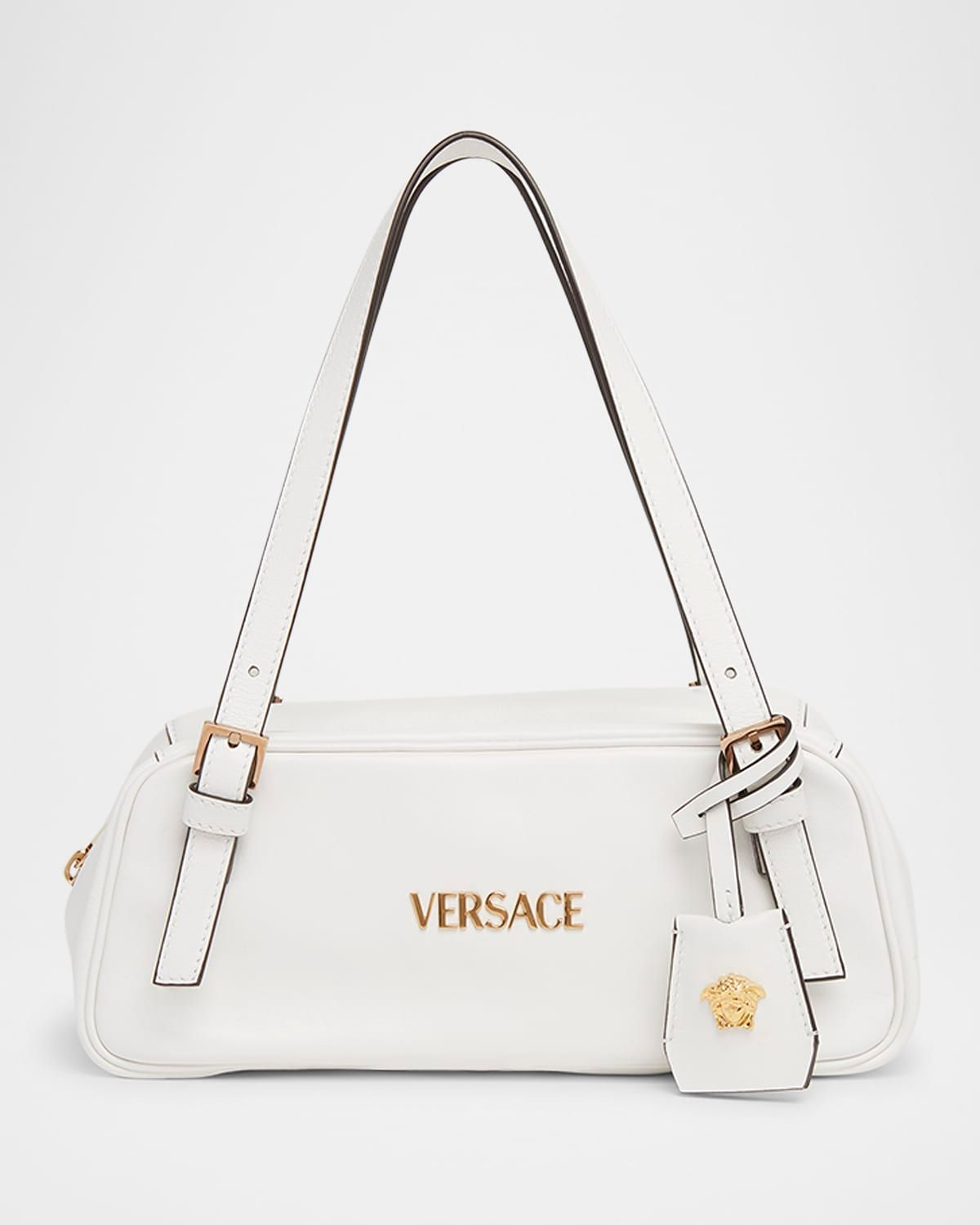 Versace Tag Zip Leather Shoulder Bag