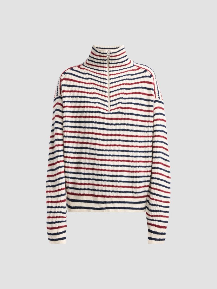 rag & bone Women's Georgie Striped Wool Half-Zip Sweater - Ivory Multi - Size XS