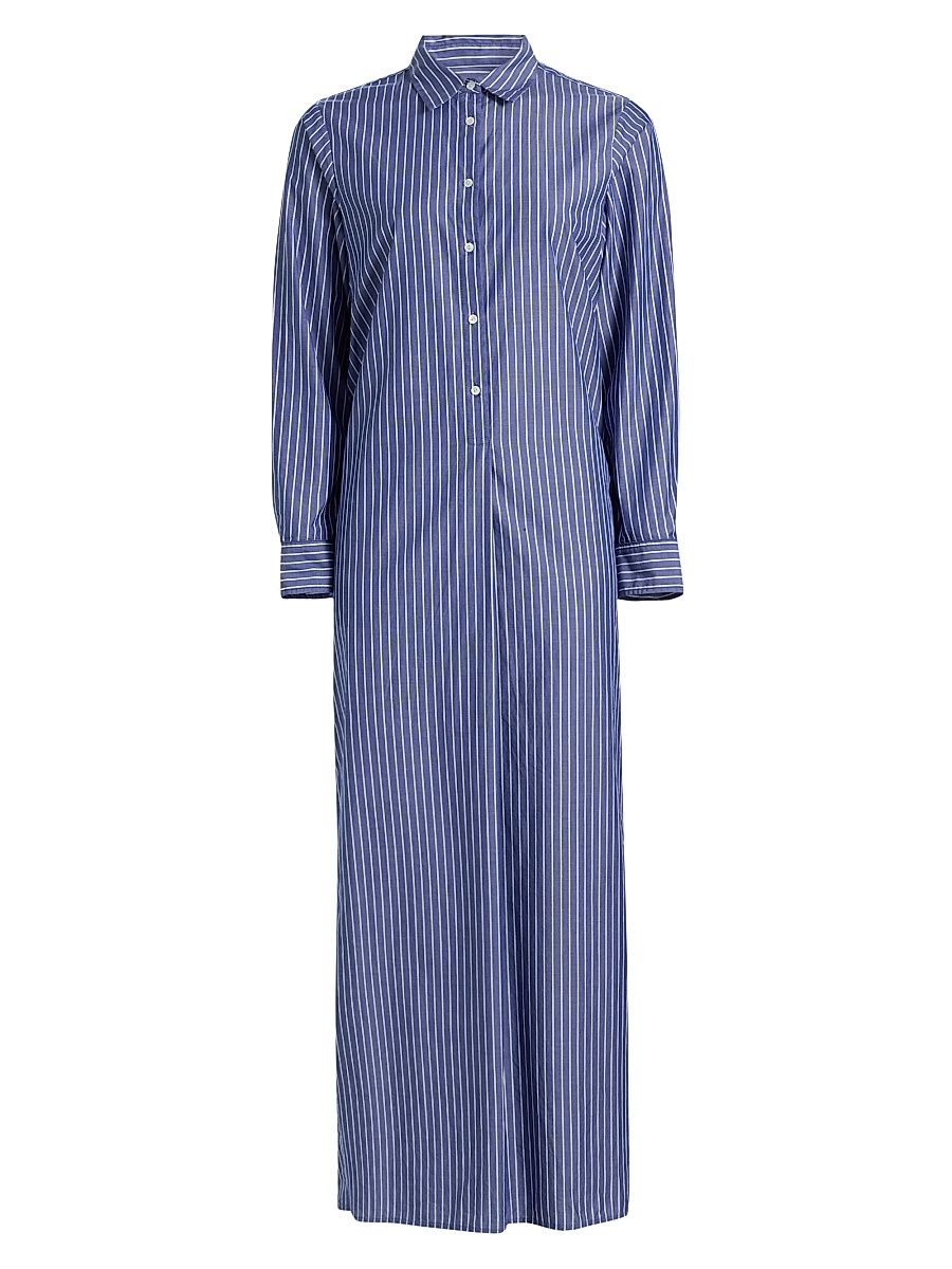 Women's Mina Striped Cotton Shirtdress - Dark Navy White Stripe - Size XL