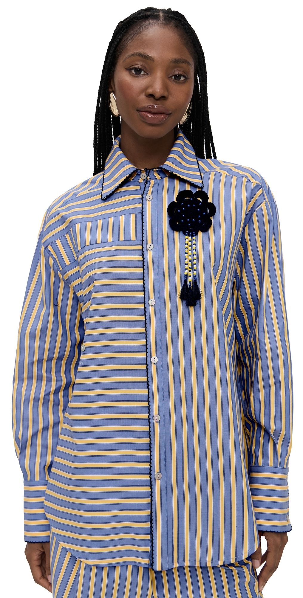De Loreta Oriente Blouse Mix Blue Stripes S