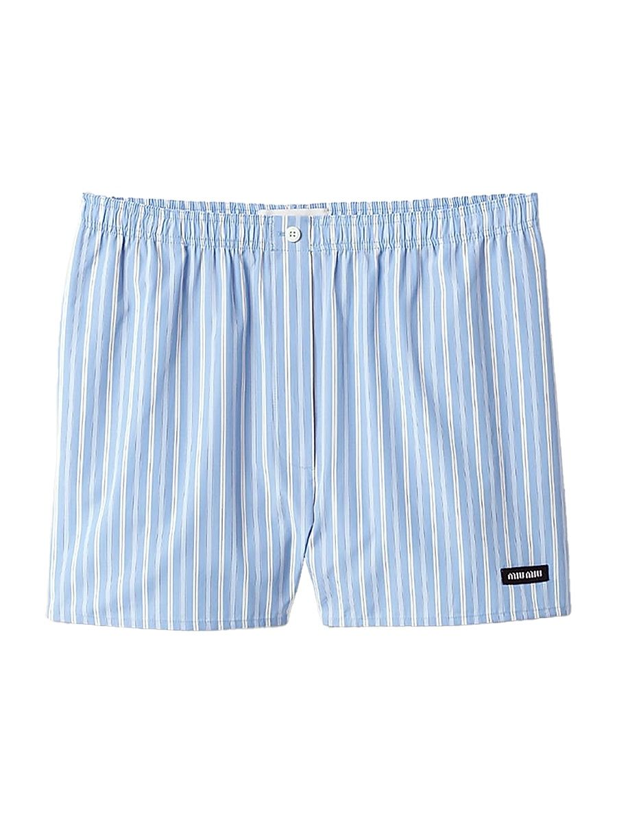 Women's Striped Poplin Boxer Shorts - Blue - Size 4