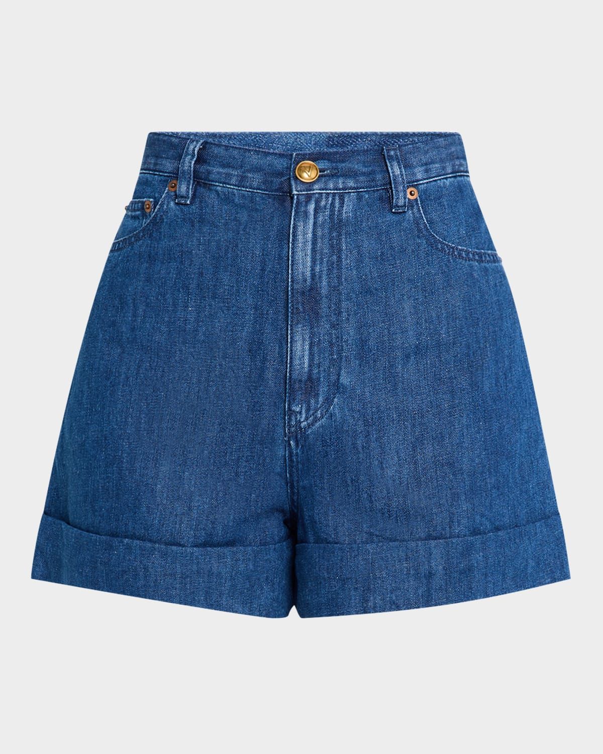 High-Rise Cuffed Denim Shorts