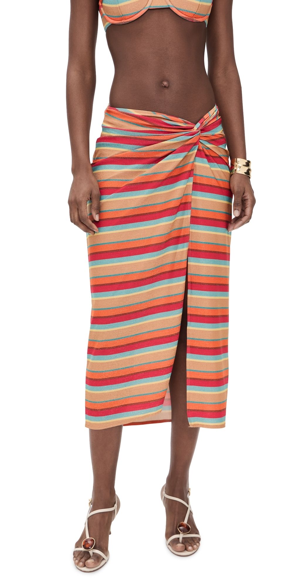 Ramy Brook Striped Xana Skirt Flame Glitter Stripe M