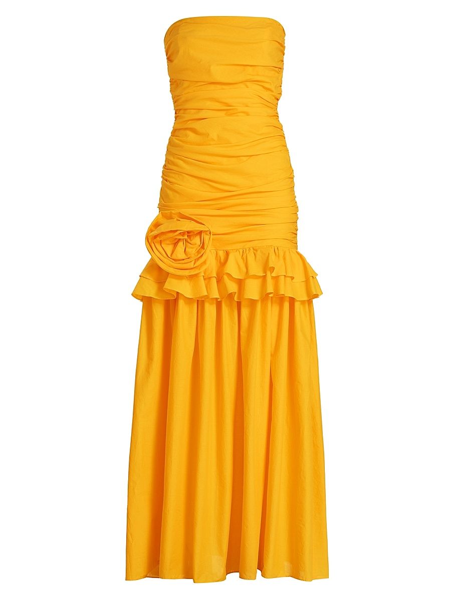 Women's Solea Ruched Drop-Waist Strapless Gown - Lemon Tonic - Size 0