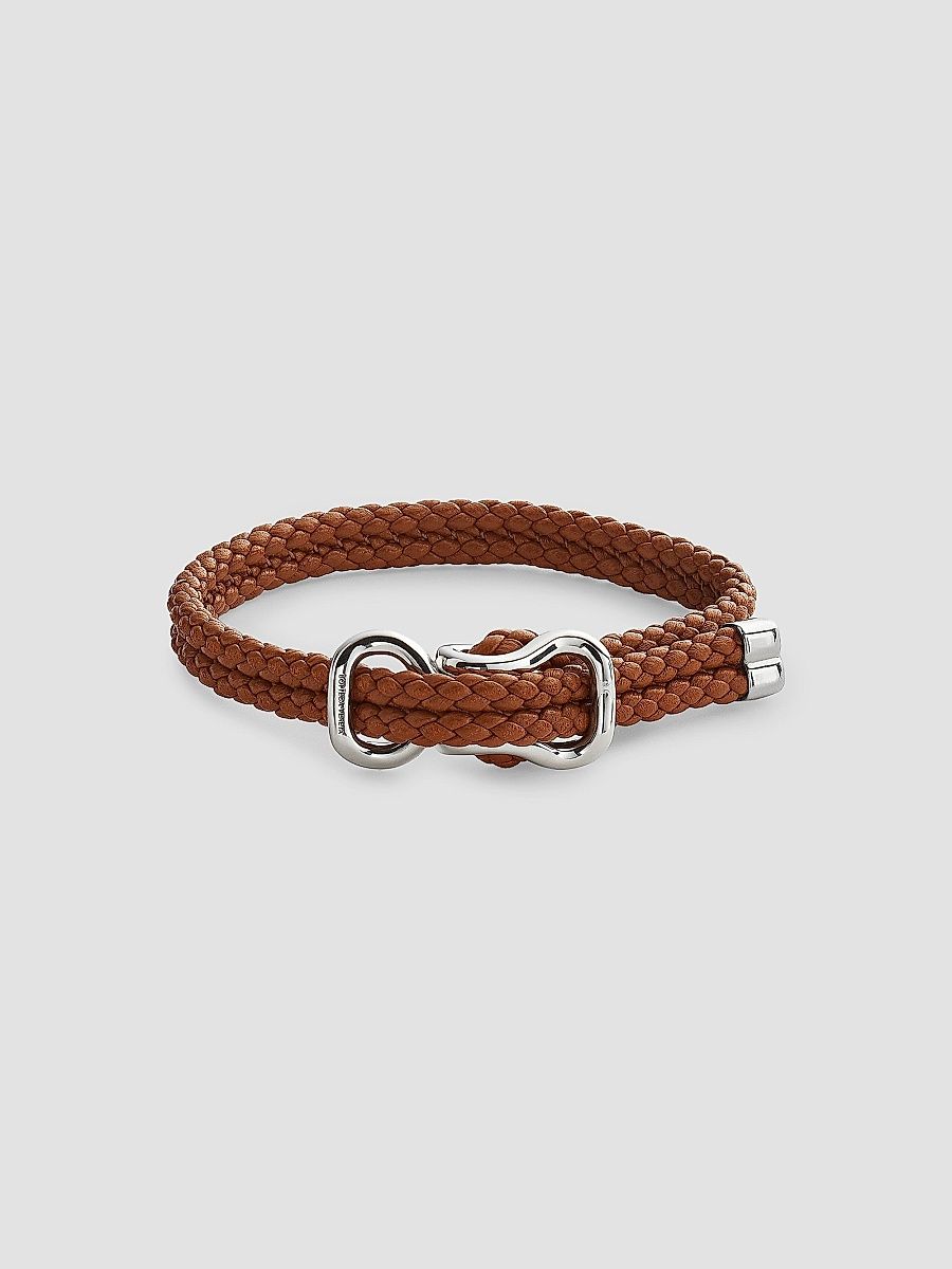 Bottega Veneta Men's Braided Leather Bracelet - Amber - Size Medium