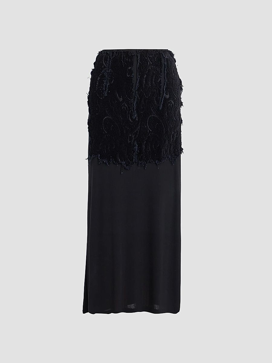 Women's Textured Paisley Maxi Skirt - Black - Size 2