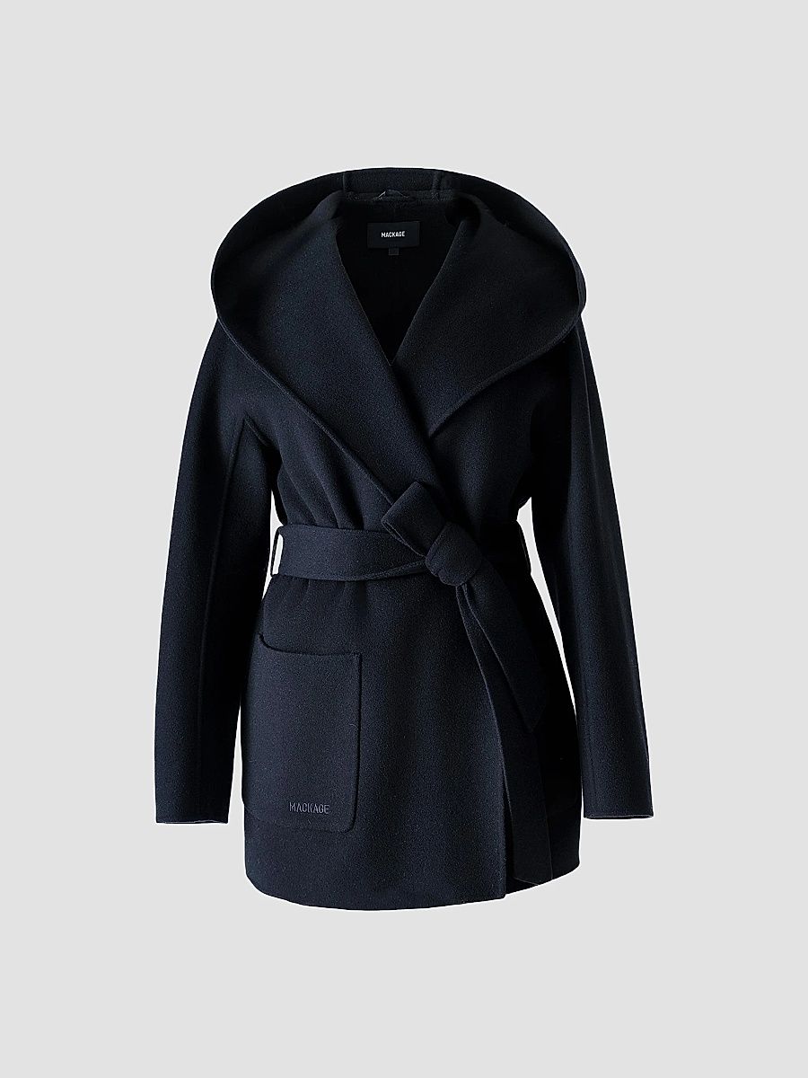 Mackage Women's Paya Double-Face Wool Bathrobe Wrap Coat - Black - Size XL