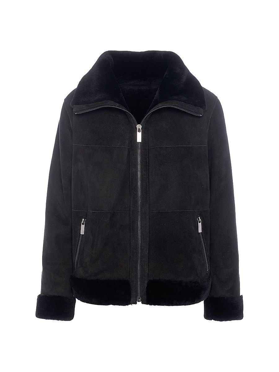 Women's Merino Shearling Lamb Zip Coat - Black - Size Medium