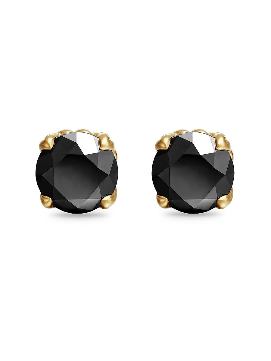 Men's Stud Earring in 18K Yellow Gold - Black Diamond
