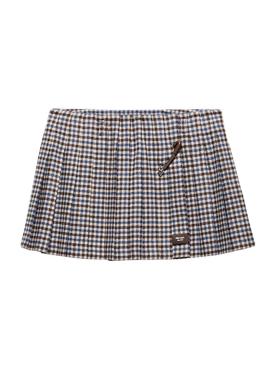 Women's Checked Wool Mini Skirt - Brown - Size 6