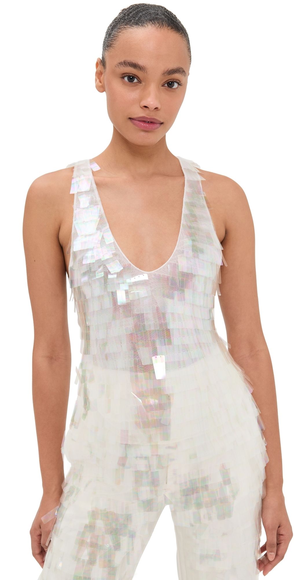 Cultnaked Power Tank Top Sequined White L