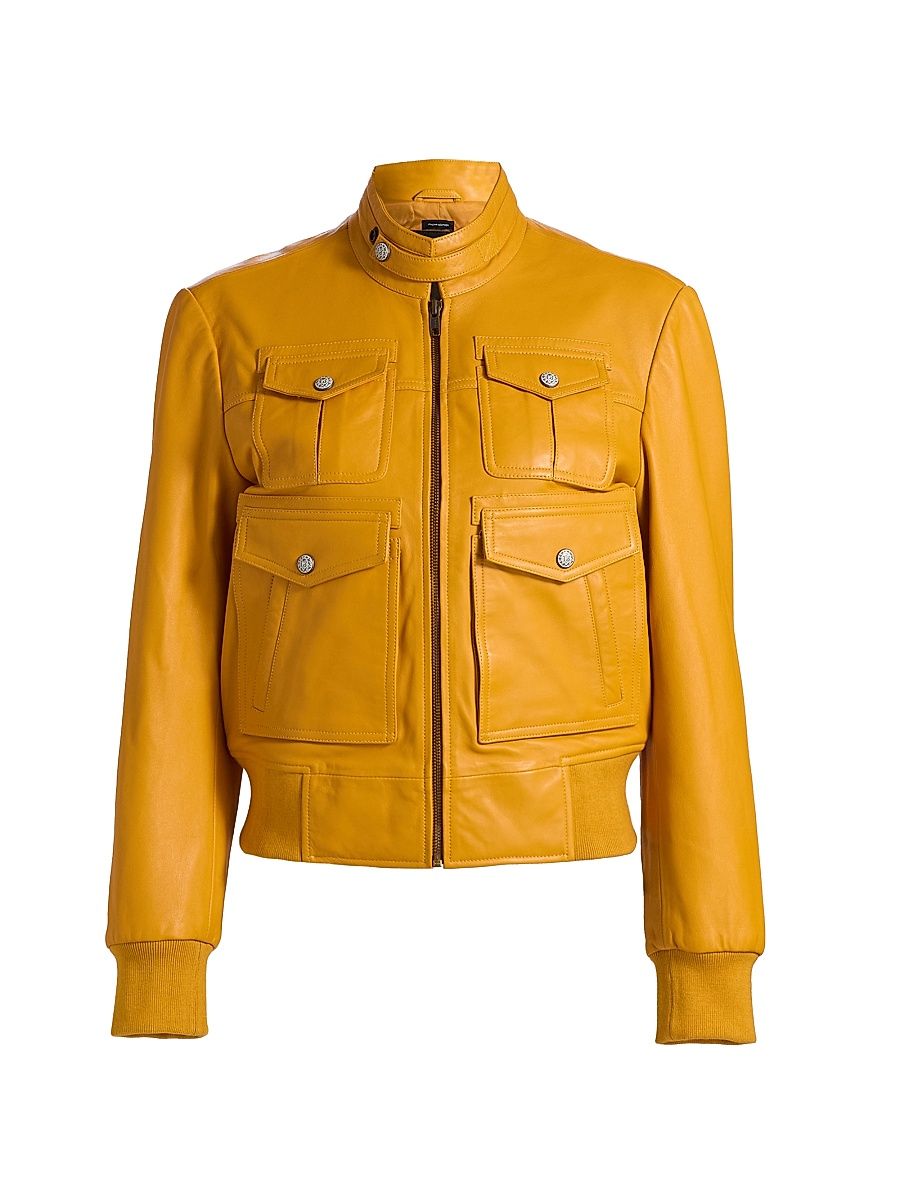 Women's Shrunken Leather Jacket - Yellow Mustard - Size XL