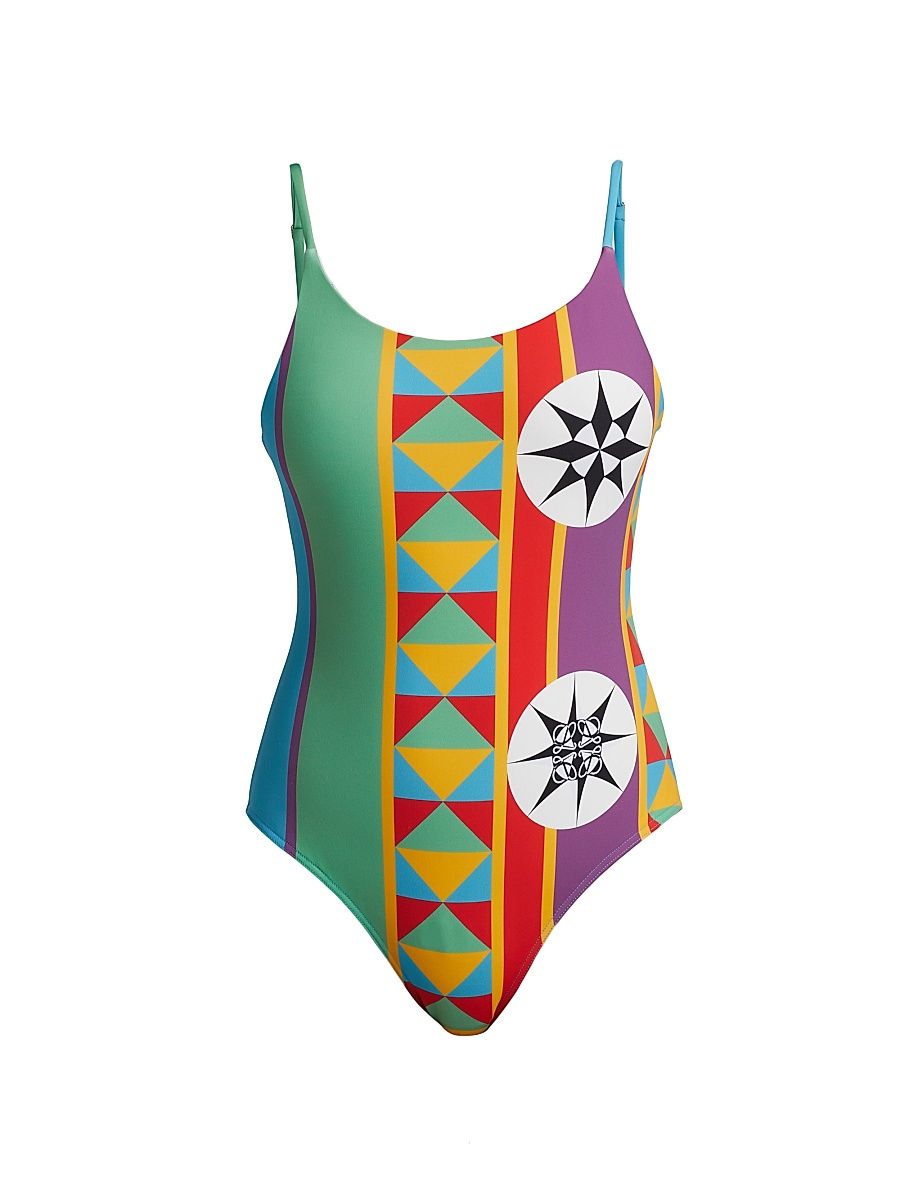 Women's LOEWE x Paula's Ibiza Striped Logo One-Piece Swimsuit - Size Medium