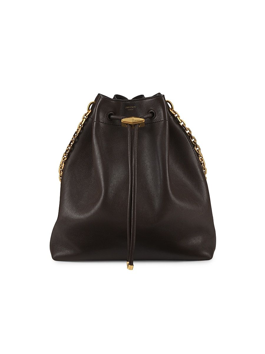 Women's Cinch Leather Bucket Bag - Chocolate Gold