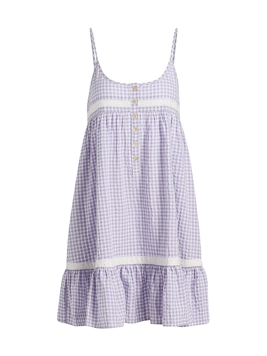 Women's Seersucker Gingham Strappy Nightie - Soft Lavender - Size XL