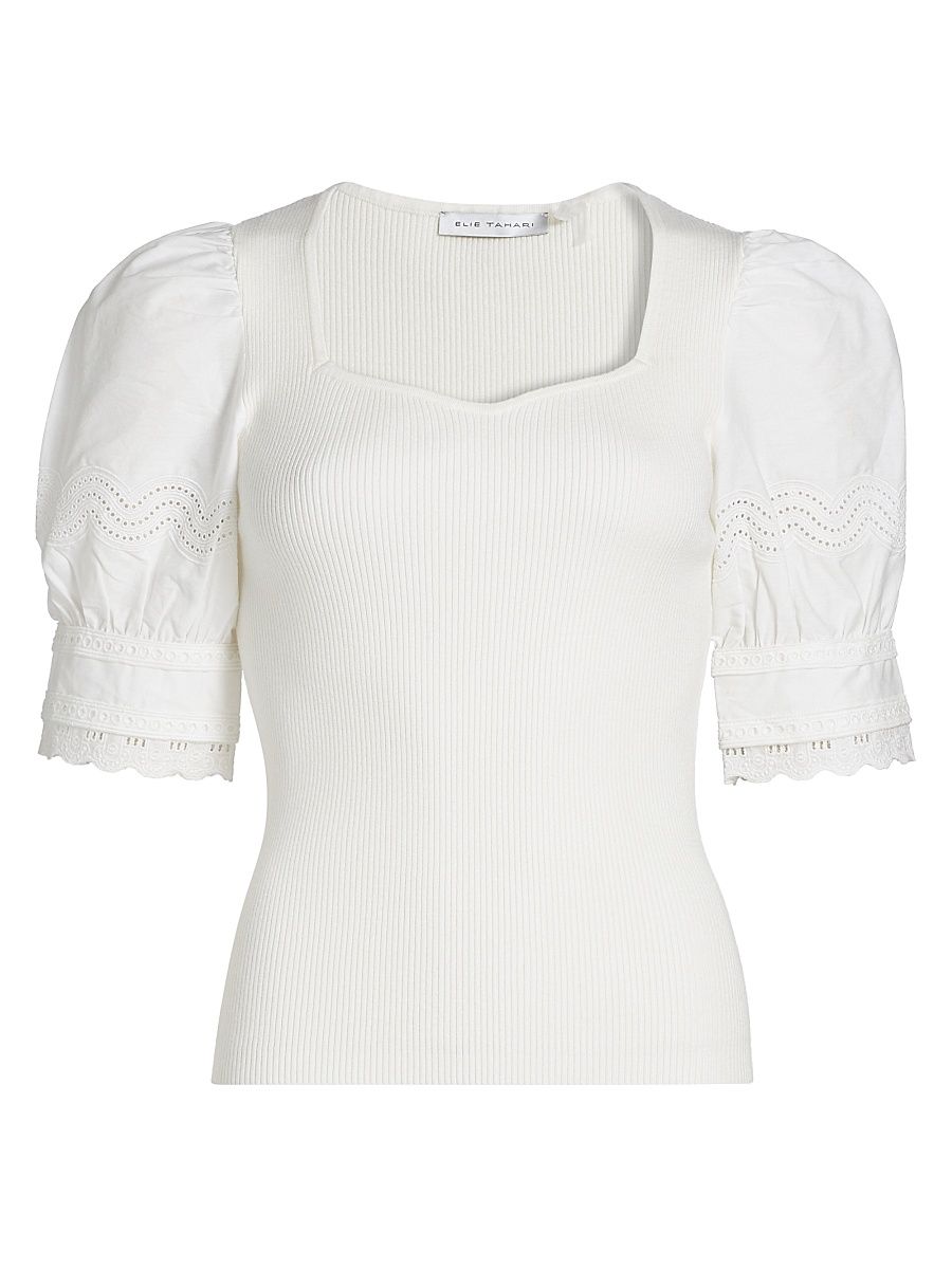 Women's The Shoshana Mixed-Media Top - Sky White - Size Large