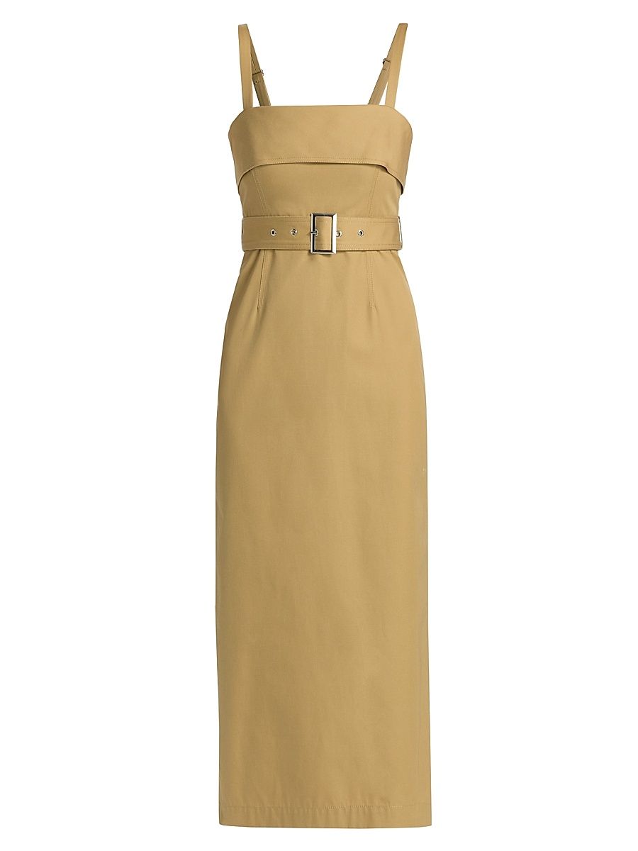 Women's Theodora Belted Cotton Midi-Dress - Biscotti - Size 10