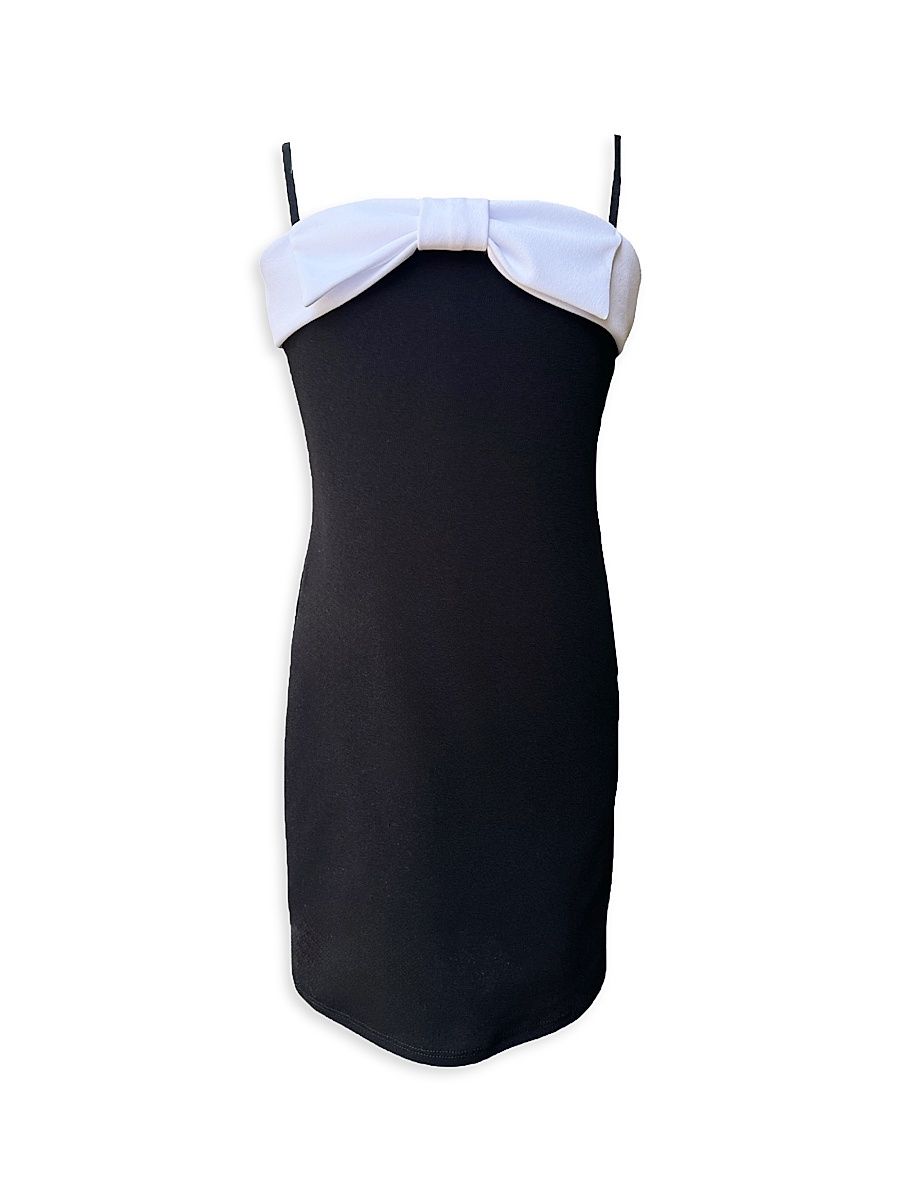 Girl's Bow-Accented Crepe Fitted Dress - Black - Size 8