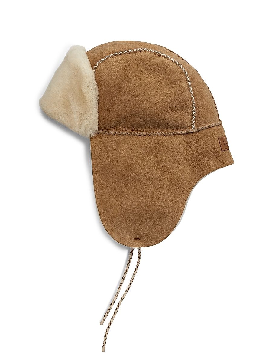 Women's Stitched Sheepskin Trapper Hat - Chestnut - Size Large