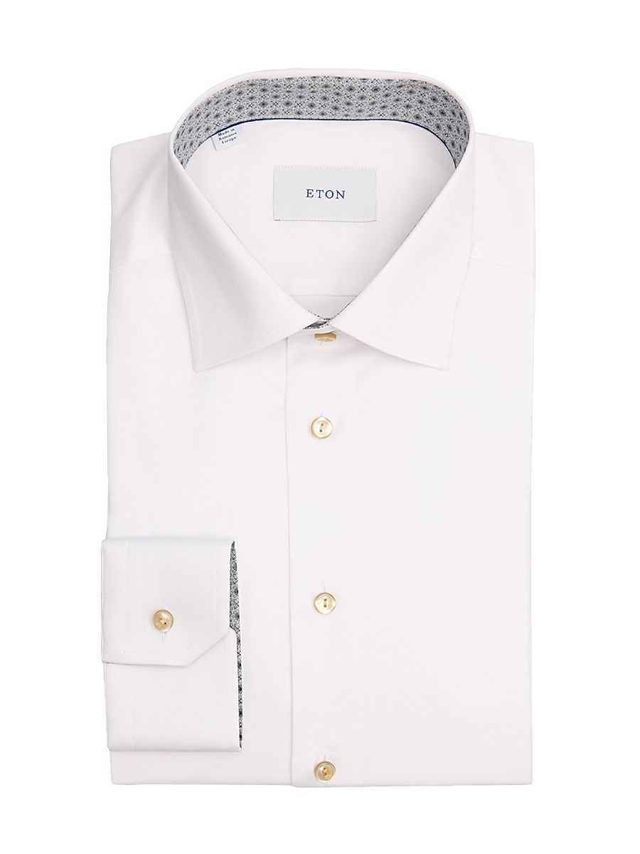 Men's Cotton Medallion-Lined Dress Slim-Fit Shirt - White - Size 17.5