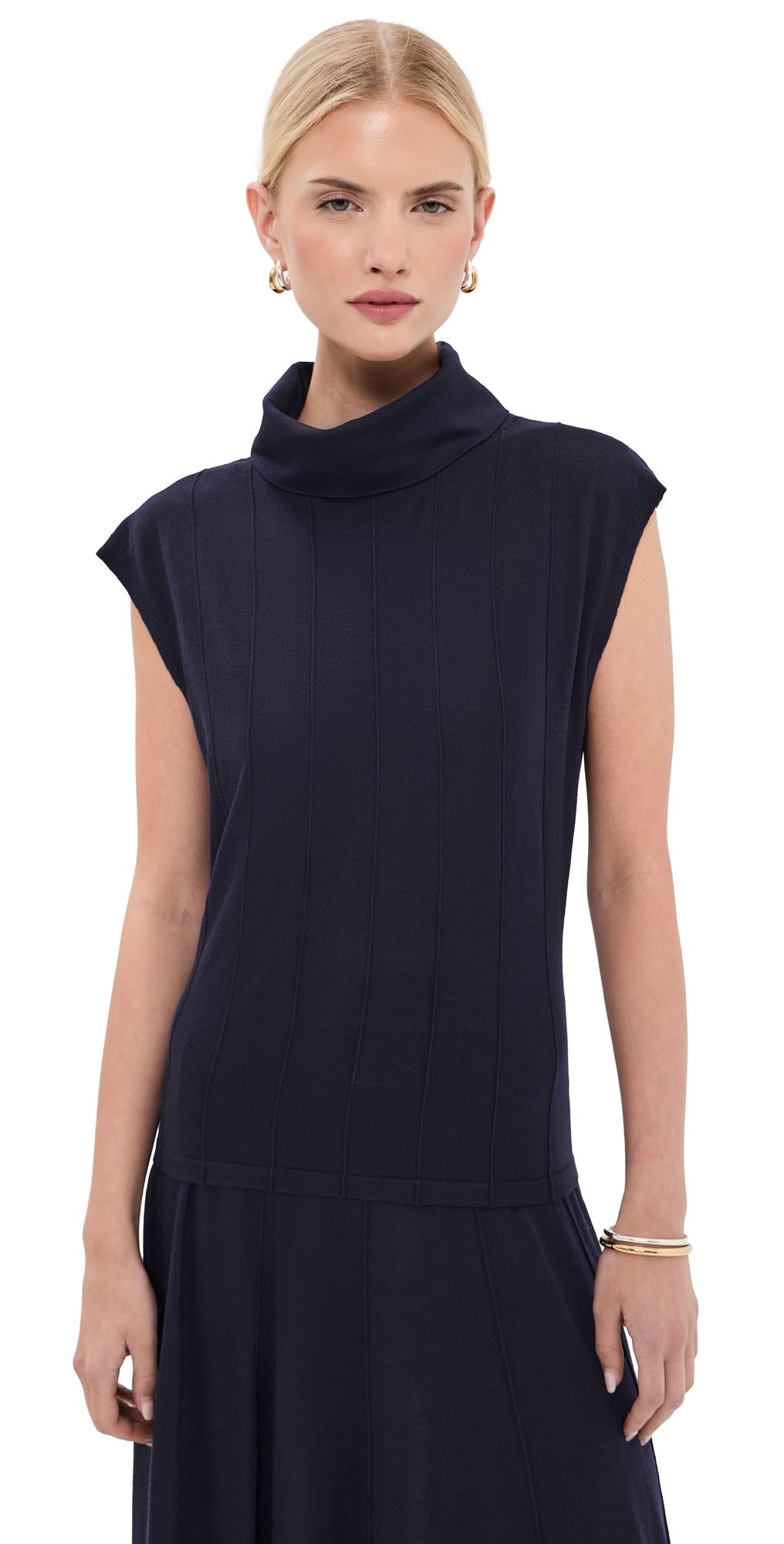 TWP Funnel Neck Sleeveless Wool Top Blue Nights M