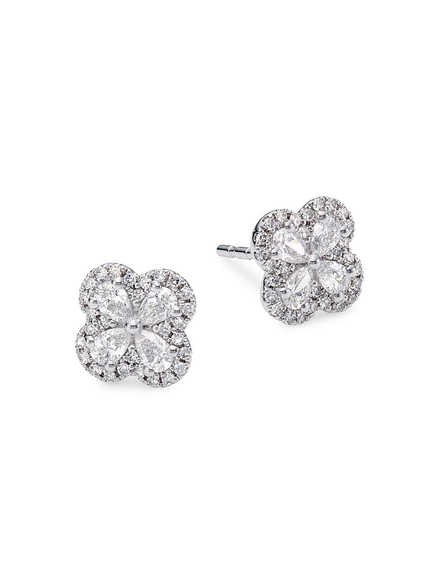 Women's 14K White Gold & 0.60 TCW Diamond Clover Stud Earrings - White Gold