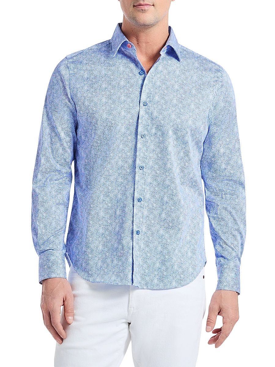 Men's Kefalonia Printed Stretch-Cotton Shirt - Blue - Size Small
