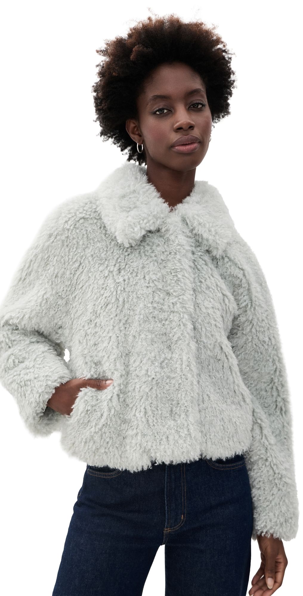 Vince Faux Fur Cropped Jacket Stone Sage XL