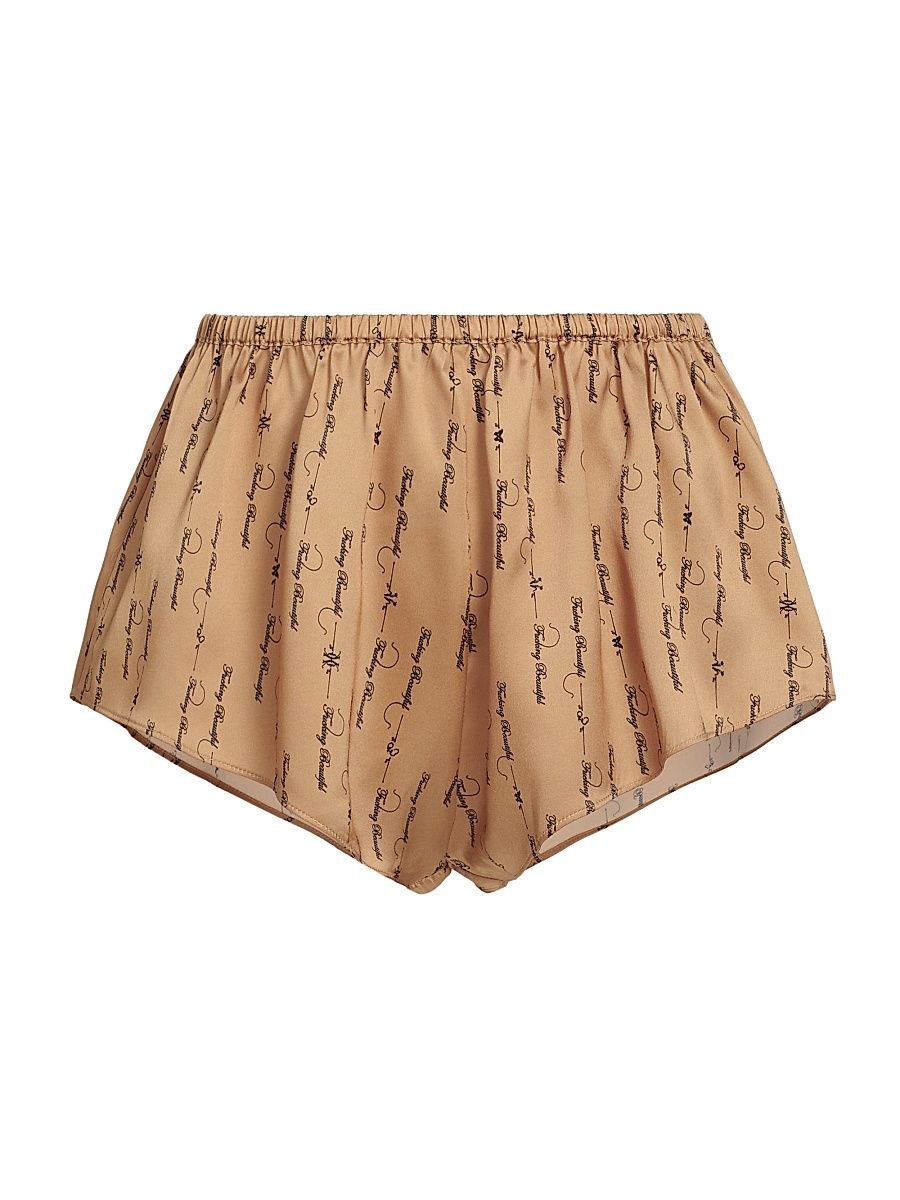 Women's Script-Printed Silk Lounge Shorts - Sable Black - Size XL