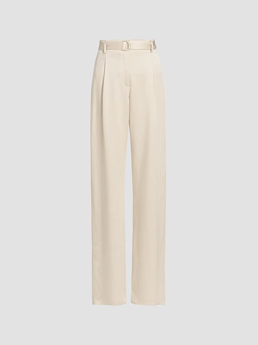 Women's Satin Belted Pants - Sand - Size 8