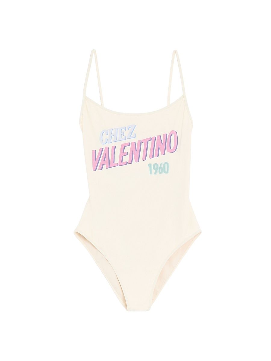 Women's One-Piece Swimsuit with Chez 1960 Print - Ivory Multicolor - Size Small