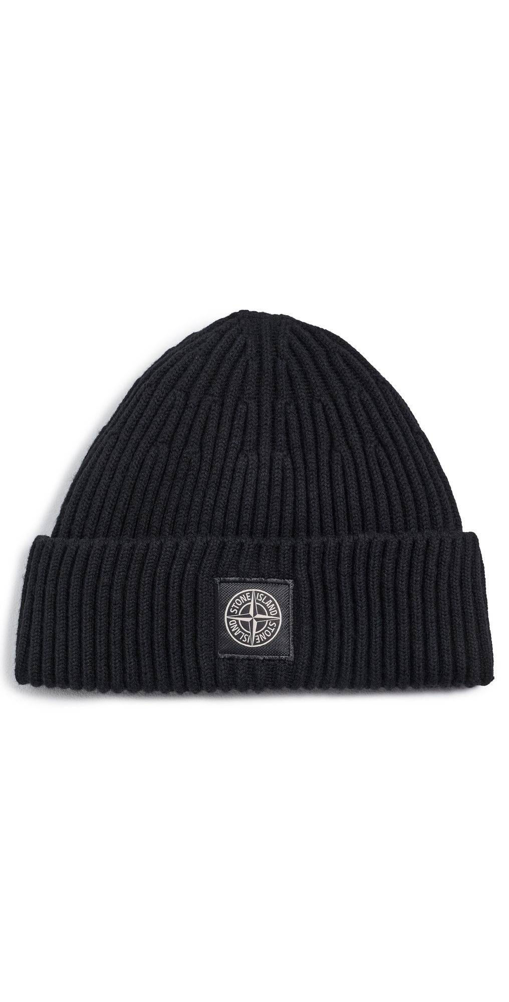 Stone Island Rib Knit Wool Beanie Black One Size