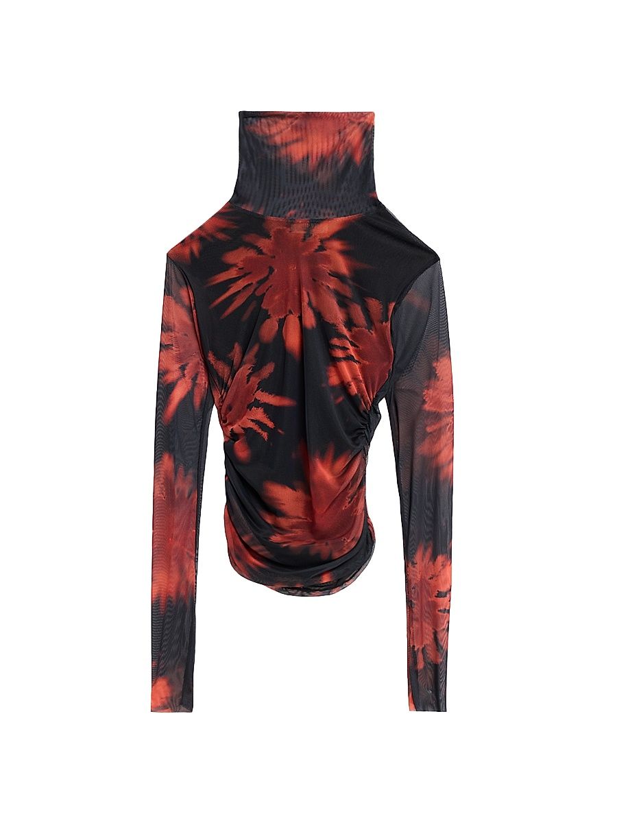 Women's Tyla Printed Turtleneck Top - Crimson Black - Size XL