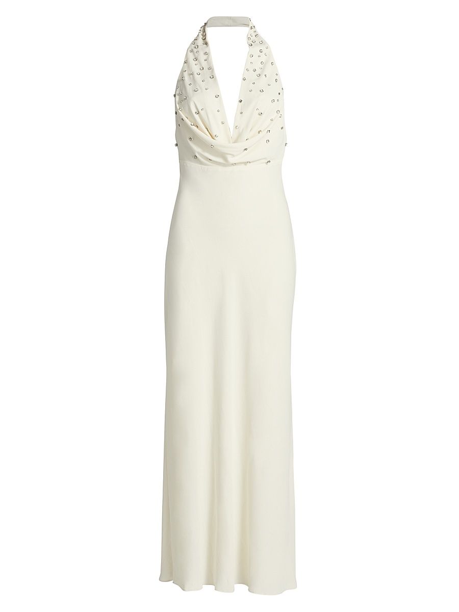 Women's Kimberley Crystal-Embellished Halterneck Maxi Dress - Ivory - Size 6