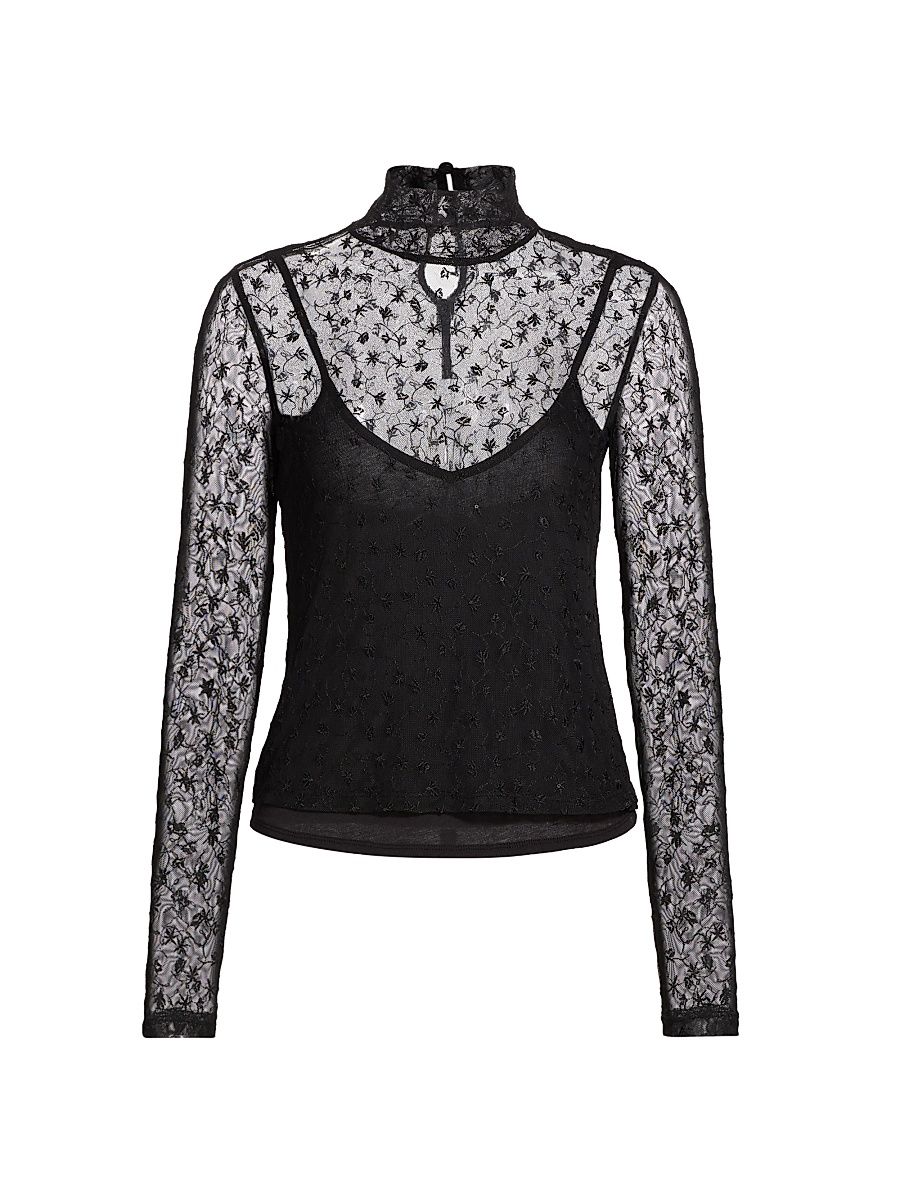 Women's Dahlia Lace Turtleneck Top - Black - Size Small