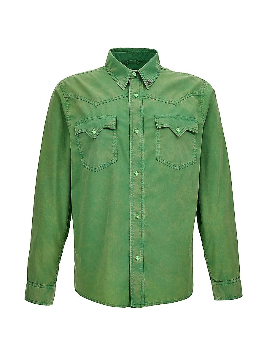 Men's Cotton Western Shirt - Green - Size 38