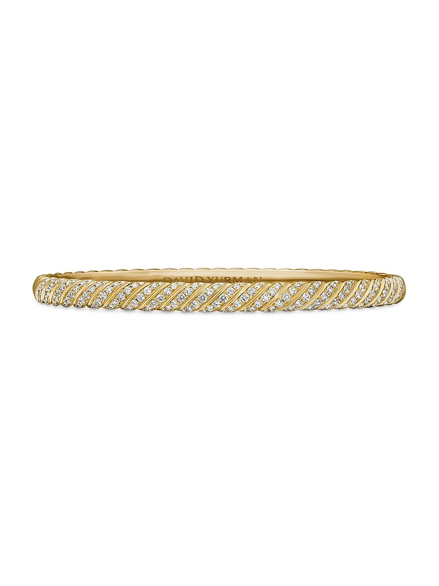 Women's Sculpted Cable Bangle Bracelet In 18K Yellow Gold - Diamond - Size Medium